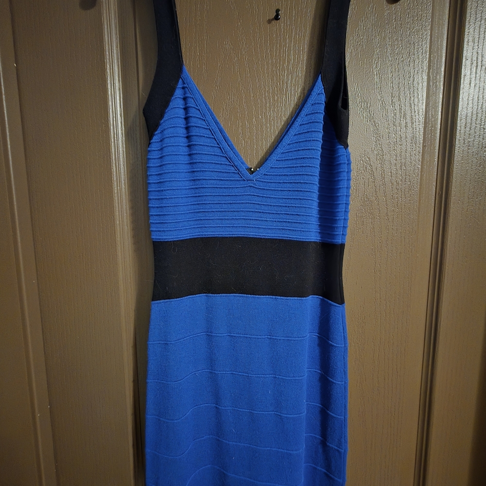 Elegant Blue and Black Striped Dress